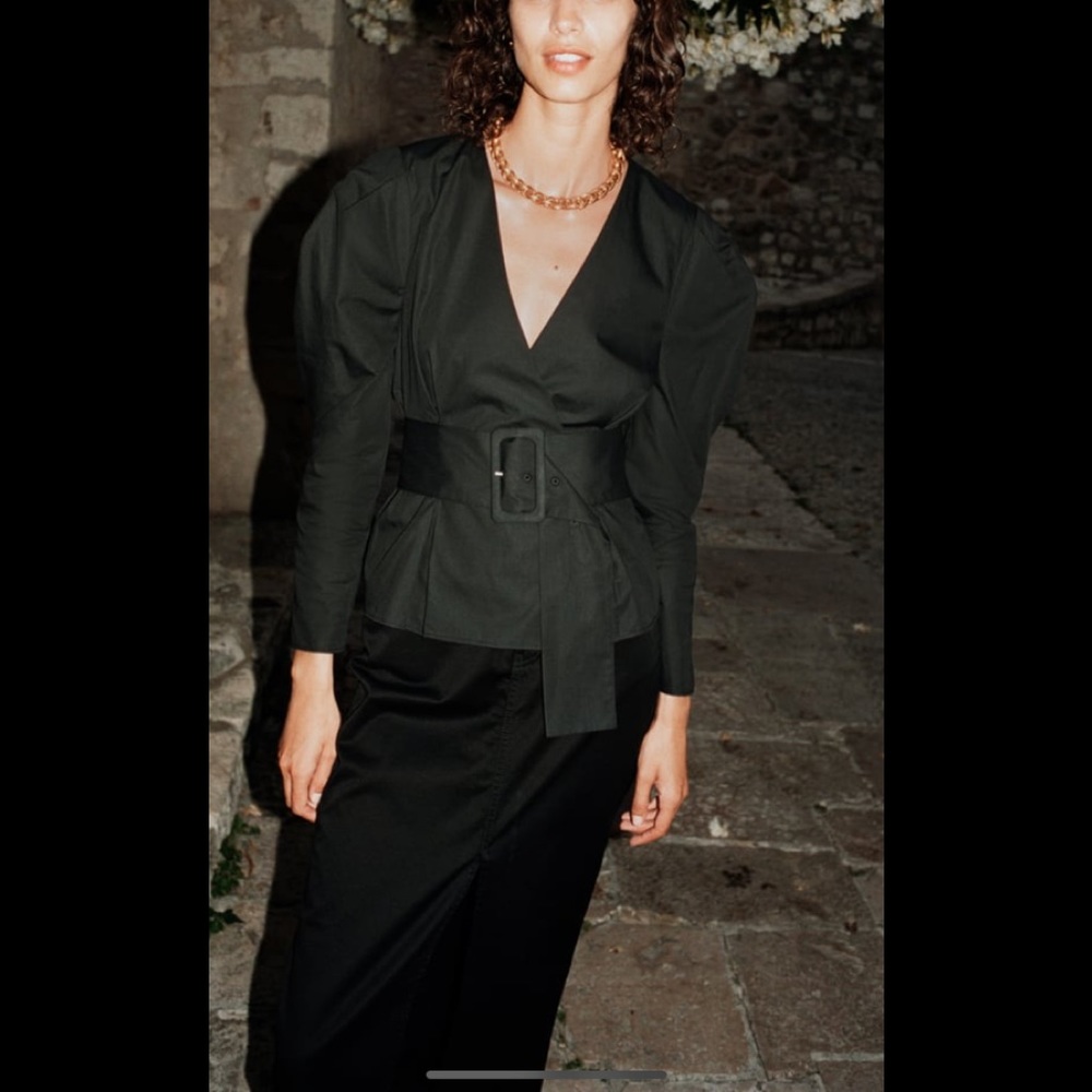 Zara belted poplin blouse